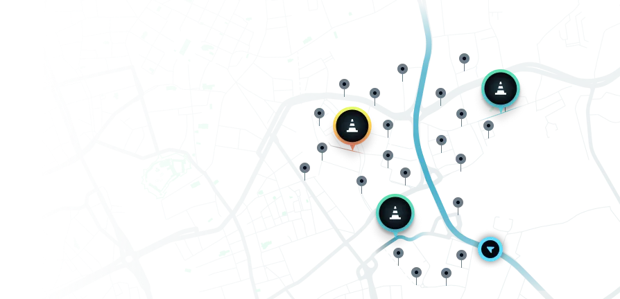 Abstract map interface displaying various events